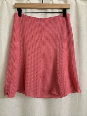 Express 100% Silk Bubblegum Pink A-Line Skirt with Black Polka Dots Lined Size 4